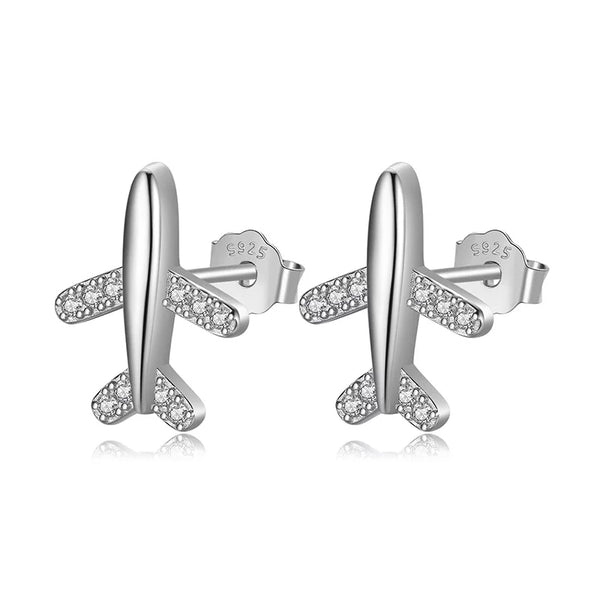 Silver Airplane stud earrings