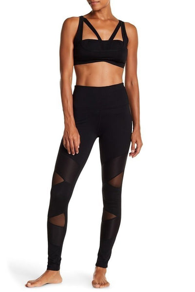 Black high waisted leggings with mesh details