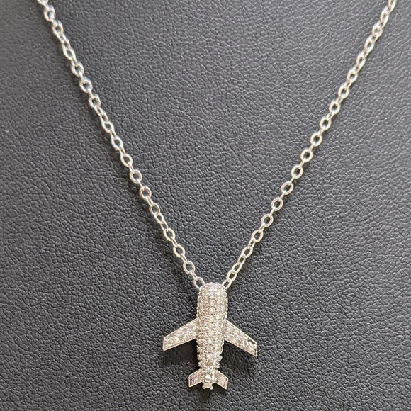 Airplane pendant necklace with cubic zirconia